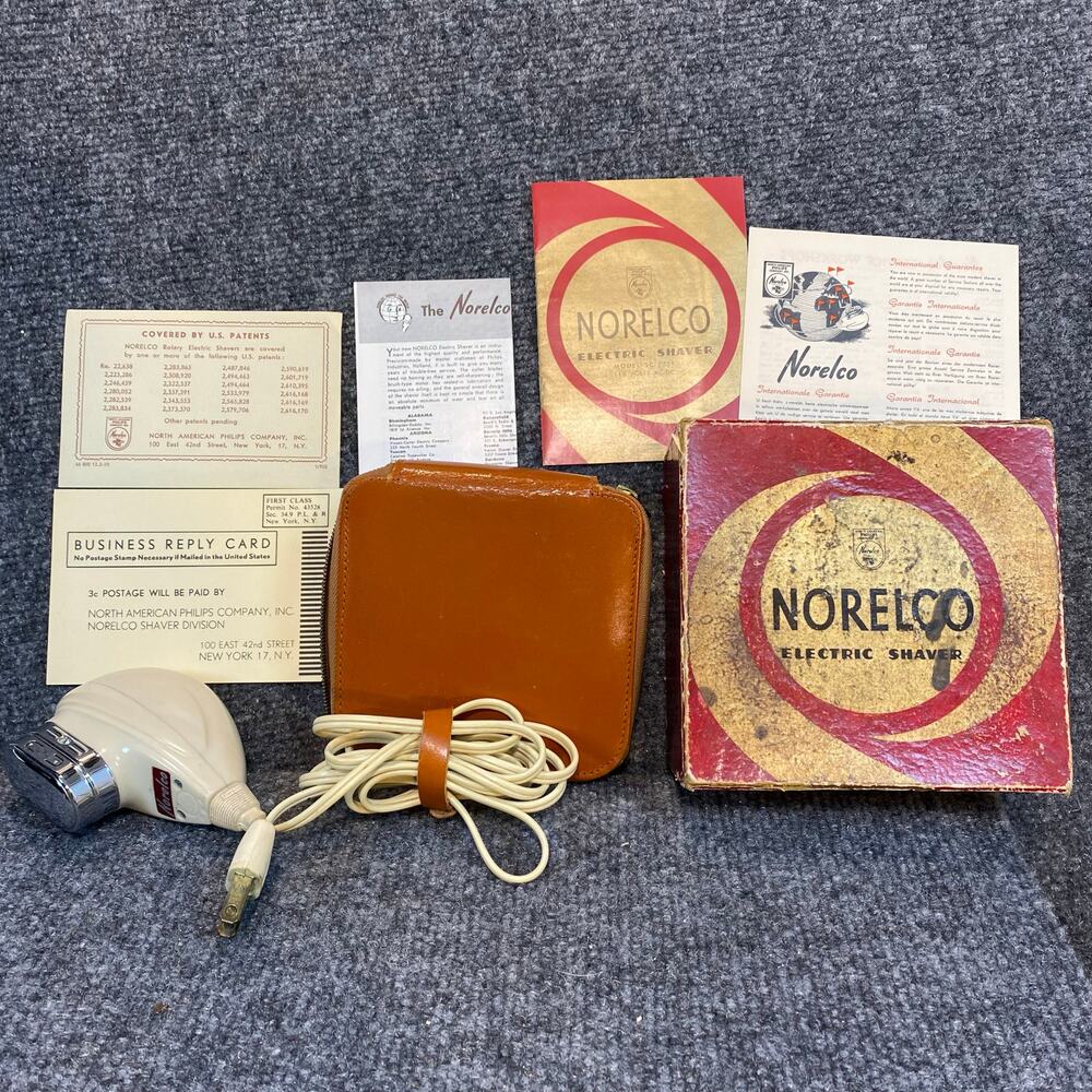 Vintage 1950s Mens Norelco Electric Shaver Type SC 7759 Original Case Box works
